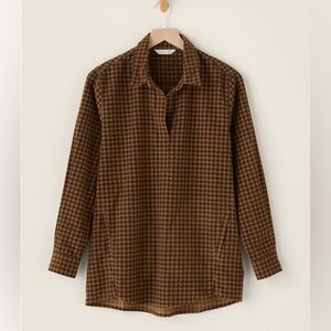 NWOT | Garnet Hill Brown & Black Plaid Shirt (Medium)